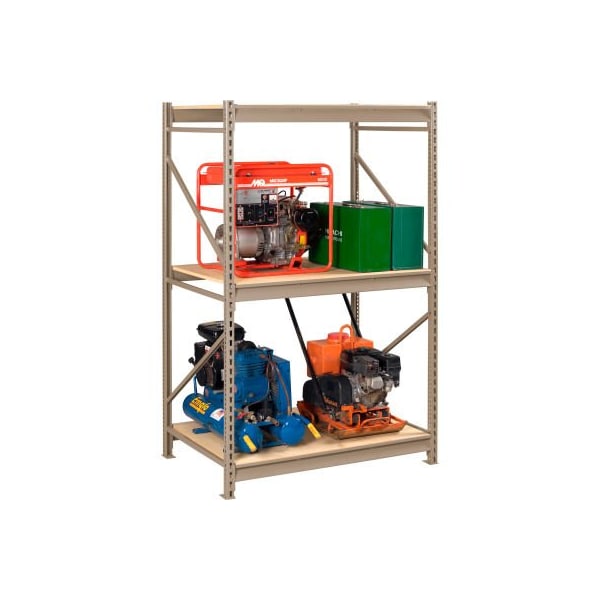 Tennsco Bulk Storage Rack - 72"W x 48"D x 84"H - Starter - 3 Shelf Levels - Wood Deck - Sand